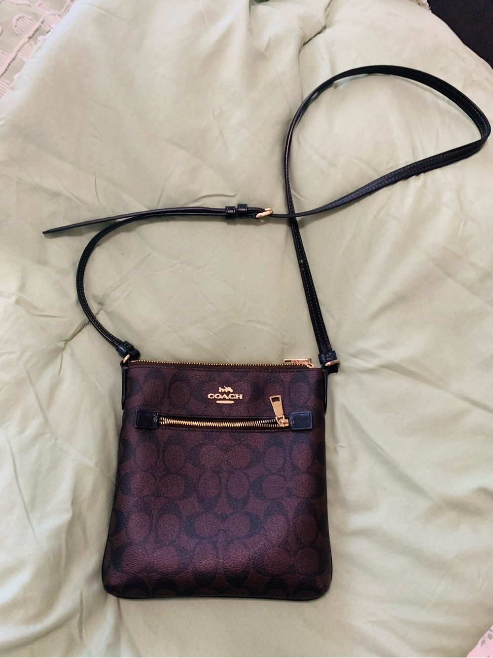 Coach Brown Signature Crossbody with Black Strap and Gold Hardware - Picture 1 of 3